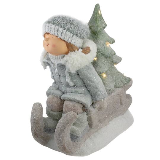 15" Lighted Girl On Sled Tabletop Decoration